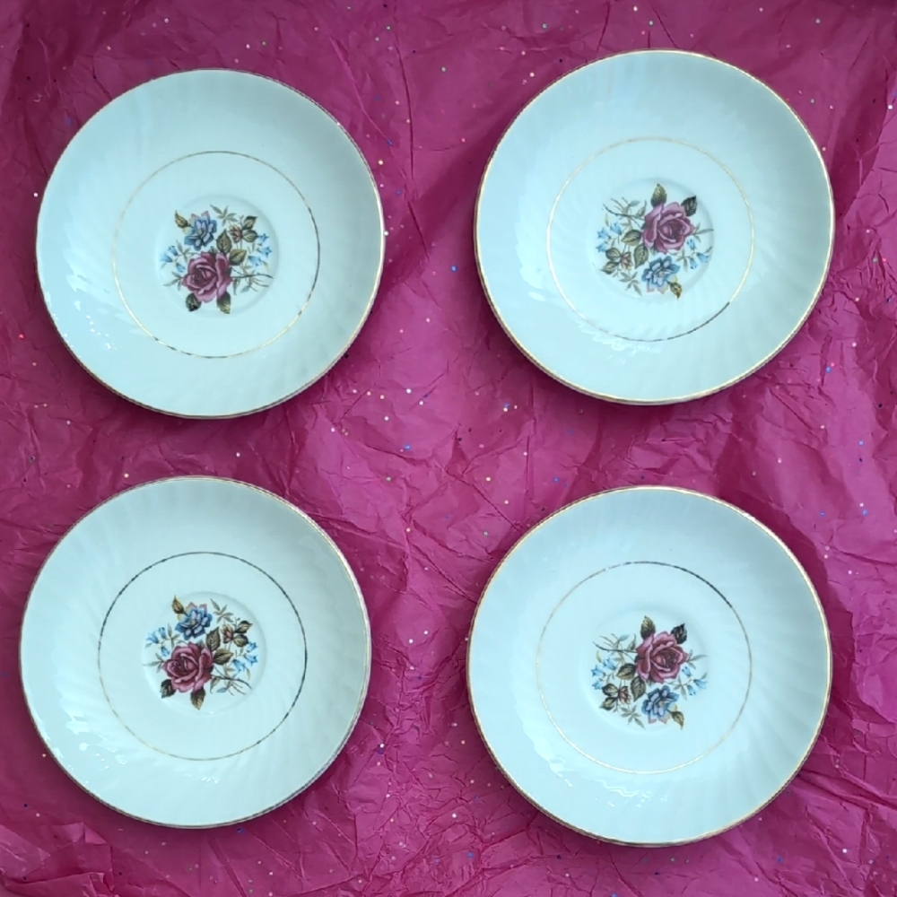 Vintage Barratt's England Floral Porcelain Plates - Set of 4